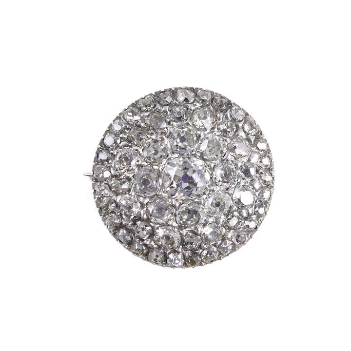 Cushion cut diamond cluster brooch, formerly a button